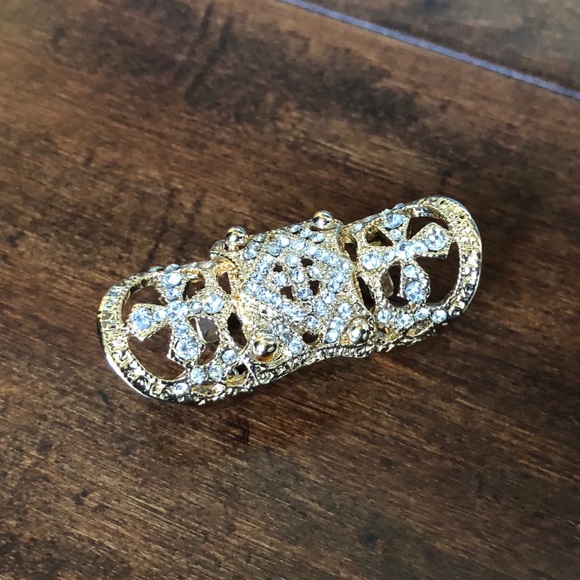 Gold-tone Full Finger 2-Band Ring -Adjustable - Picture 2 of 4